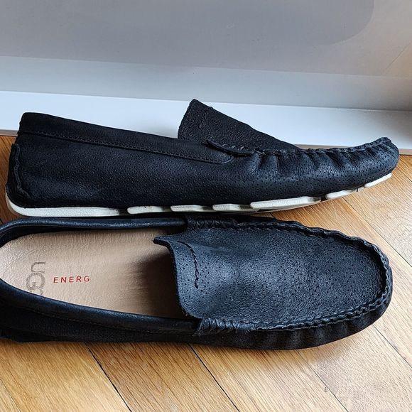 UGG Henrick Stripe Perf Loafer Black Men Sz 9 Energ Nubuck Leather Treadlite - Picture 6 of 16